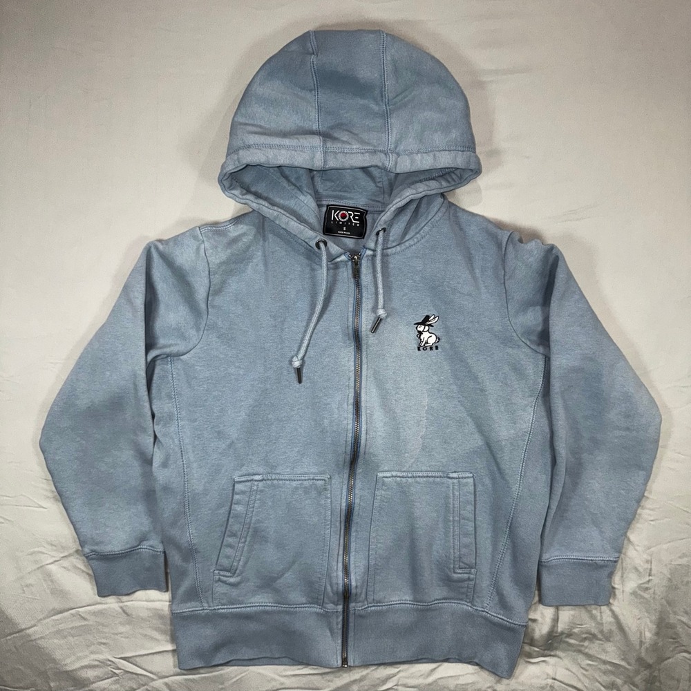 Kore Limited Rabbit Graphic Zip Up‎ Hoodie Light Blue Men's S Made in USA Grunge